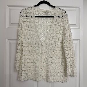 J.Jill Hand crochet button down cardigan | Size Large